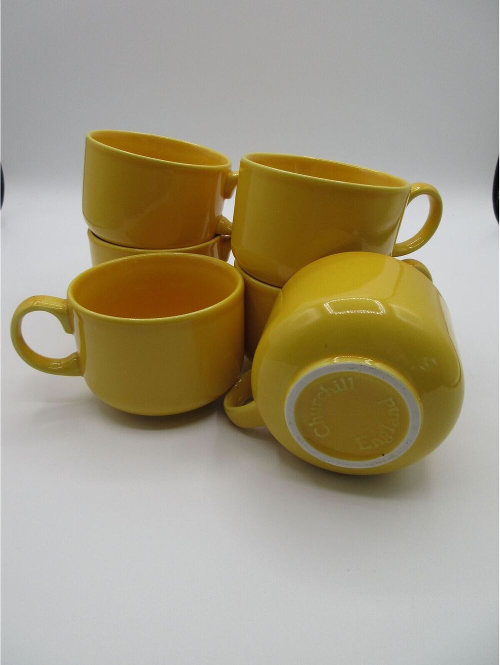 53. Vintage Churchill England Yellow Coffee Tea Cups Set of 6 Retro Mugs